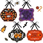 4 Pcs Felt Halloween Signs Wreath Decor for Front Door Indoor, Funny Style | Halloween Decorations for Home, Hanging Trick or Treat Boo Happy Halloween, Spooky Decor for Porch Window Wall Indoor Outdoor
