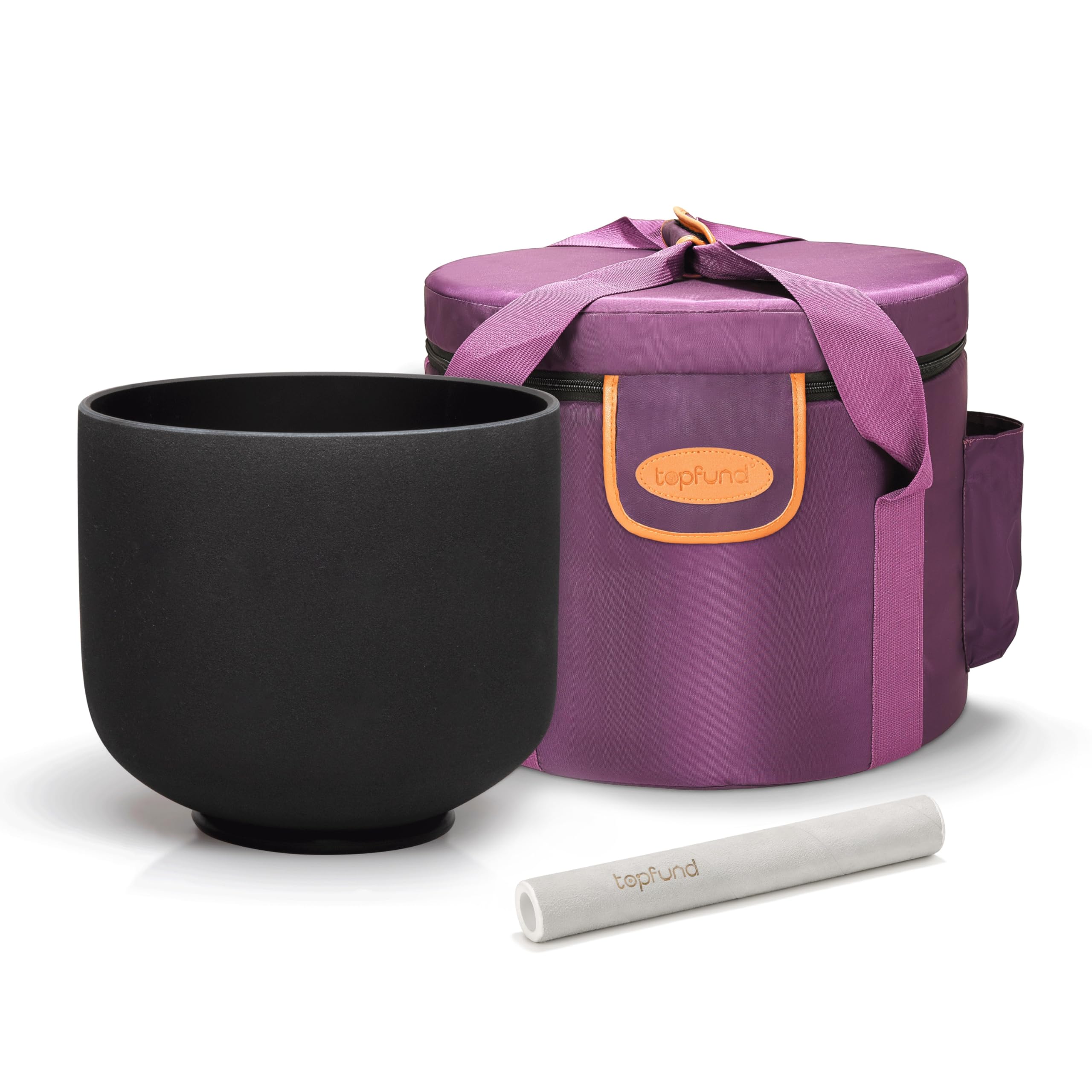 TOPFUND Black F Note Crystal Singing Bowl 10 inch Heart Chakra with Heavy Duty Carrying Case and Suede Mallet Image