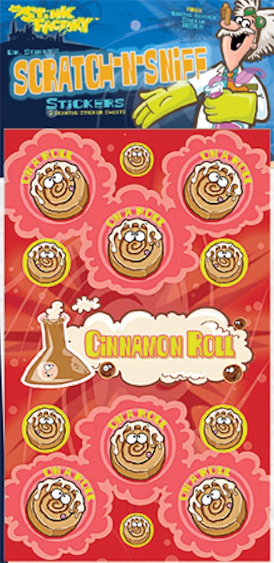 Dr. Stinky's Cinnamon Roll Scented Scratch-N-Sniff Stickers - Teacher Gifts/Prize