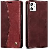QLTYPRI Wallet Case for iPhone 12/12 Pro, Vintage Folio PU Leather Case with Card Slots Magnetic Closure Kickstand Flip Shockproof Phone Cover for iPhone 12/12 Pro - Wine Red