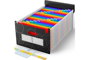 YOASSI Accordion File Organizer, 26 Pockets Desktop Expanding File Folder, Portable Expandable Filing Box, Plastic Colored Paper Document Paperwork Receipt Organizer, Office Supplies (A4/Letter Size)