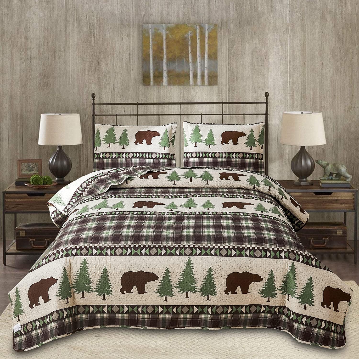 Rustic Bedding Quilt Set Twin Size Lodge Cabin Quilt Brown Plaid Quilt
