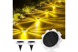 Tpyag Solar Ground Lights Outdoor, 2 Pack Solar Ground Lights Waterproof, 4 Modes LED Round Ground Lights for Yard, Wall, Deck, Garden, Pathway(Warm White)