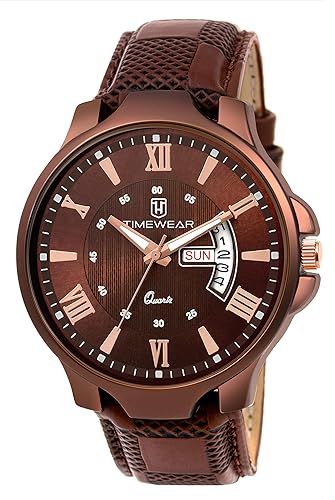 Day Date Functioning Brown Dial Strap Watch for Men - 203BDTG