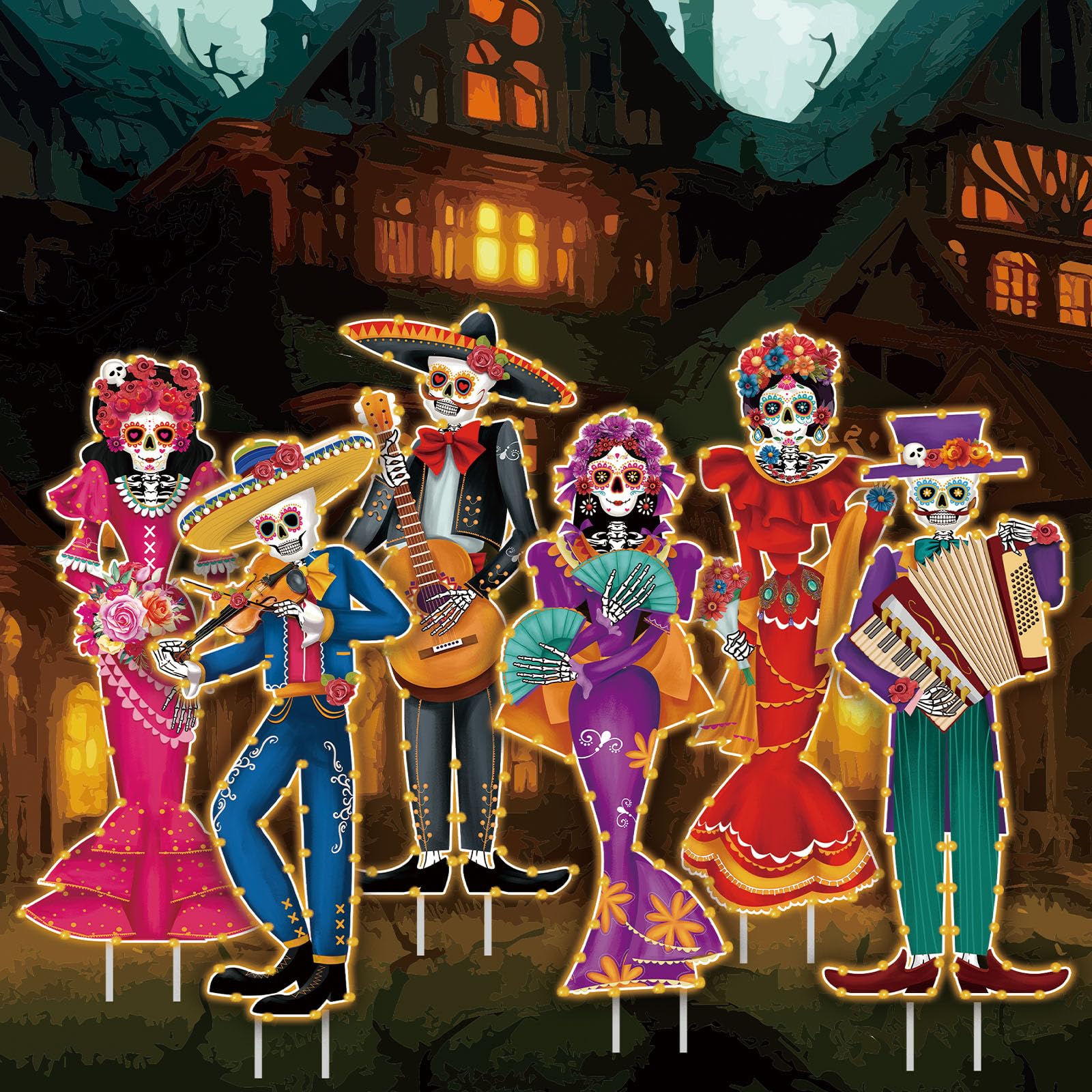 Tioncy 6 Pcs Day of The Dead Yard Decorations Outdoor Dia De Los ...
