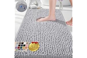Ophanie Grey Bathroom Rugs 30x20, Soft Chenille Bath Mat, Non Slip Absorbent Quick Dry Light Gray Mats, Machine Washable Thic