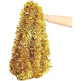 FINGOOO Gold Garland Christmas Decorations,33Ft/10M Thick Fluffy Christmas Tree Tinsel Garland Wedding Birthday Decor