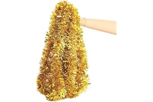 FINGOOO Gold Garland Christmas Decorations,33Ft/10M Thick Fluffy Christmas Tree Tinsel Garland Wedding Birthday Decor