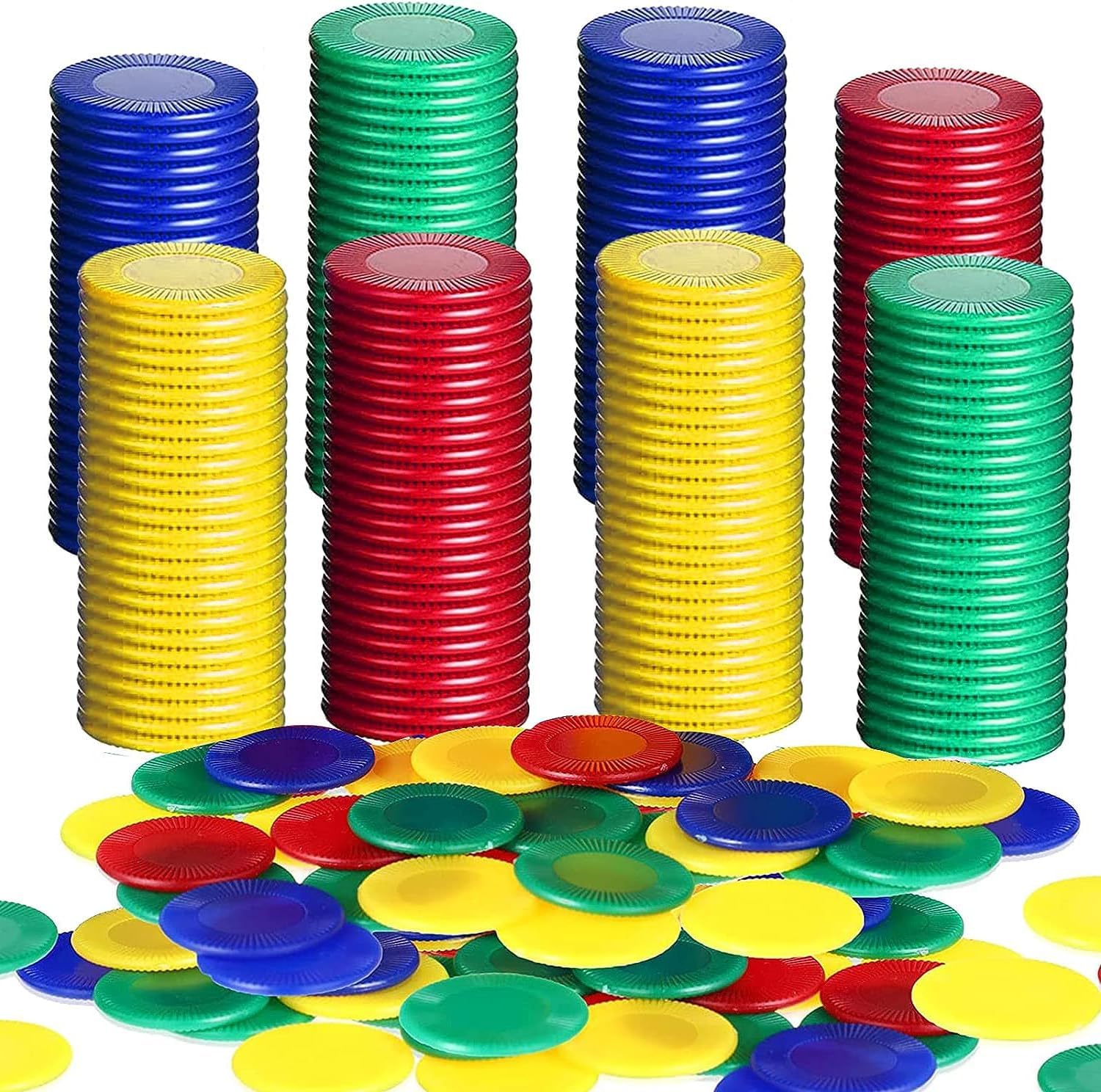 400 Pieces Plastic Poker Chips, Poker Chips Set, Children's Counting Chips, Game Chips for Learning Mathematical Calculations and Bingo Games (4 Colours, 0.86 Inches)