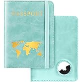 Passport Holder for Travel Women Men - Passport Cover Wallet with Airtag Slot - RFID Blocking PU Leather Passport Holder Case with Card Holder, Pen Slot - Blue