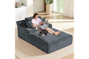 GOHFOY 78''L Boneless Couch, Oversized Chaise Lounge Chair Indoor, Corduroy Upholstered Sleeper Sofa Couch Bed, Deep Seat Reading Chairs Cloud Sofas Couches for Living Room (78''-Dark Grey)