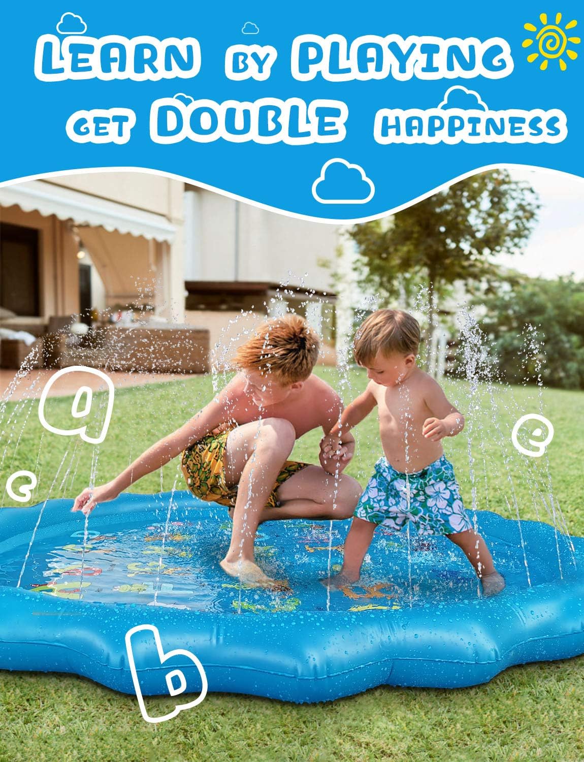 splash pools az on Amazon Com Bnt Splash Pad Sprinkler For Kids And Toddler Pool For Learning Children S Sprinkler Pool 68 Inflatable Swimming Pool Alphabet Learning Water Toys For Kids Backyard Toys Games