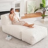 Hobestluk Big Bean Bag Lounger Chairs Large Beanbag Chair for Adults Bean Bag Sofa with Memory Foam Filled for Living Room, Bedroom or Balcony (Stripe White)