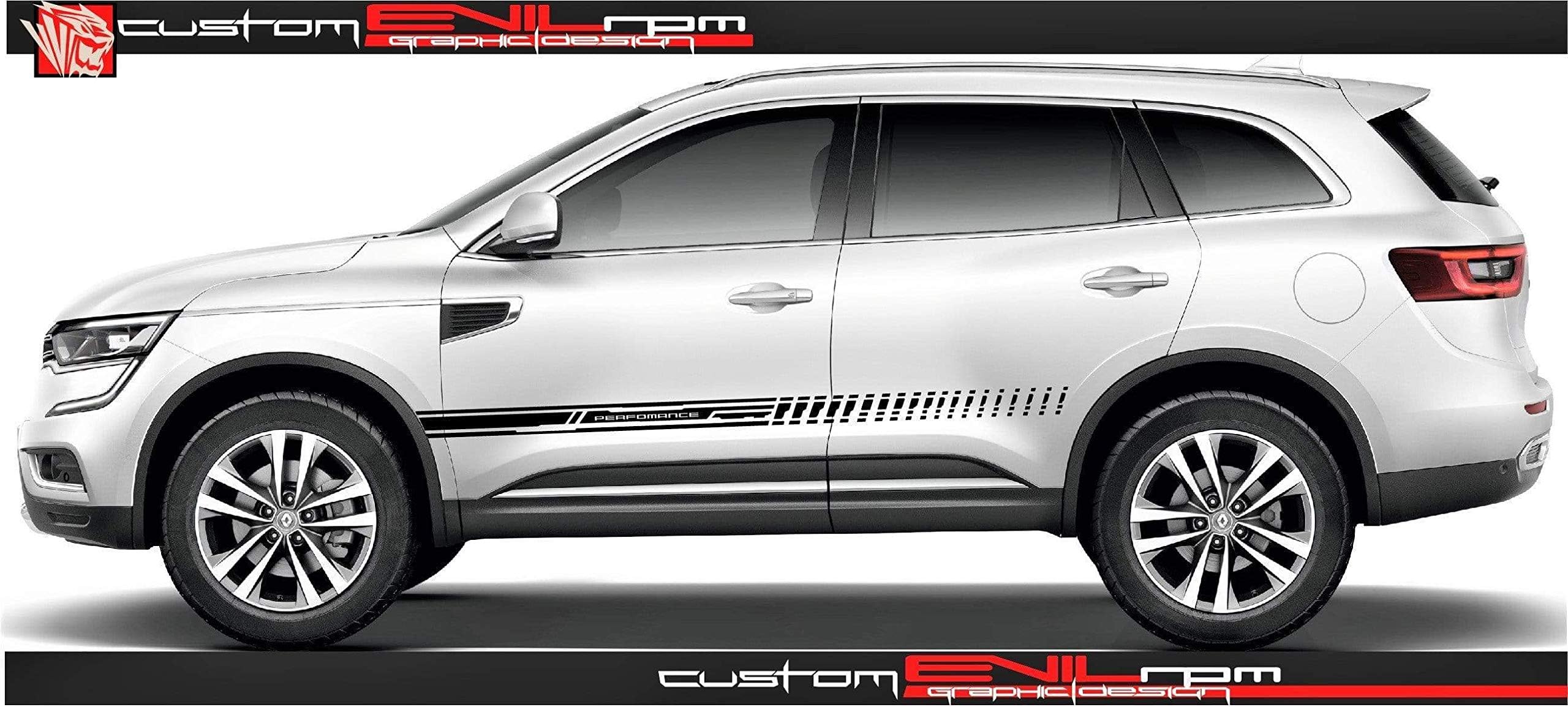Evilrpm Pair Side Door Decal Stripe Stickers-Vinyl Racing Stripe Stickers kit Compatible with Renault Koleos 2007-2019 - Black Matt