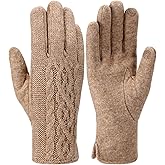 Shihanee Women's Winter Wool Gloves with Touchscreen Wool Plush Fleece Lined Cable Knit Gloves for Cold Weather