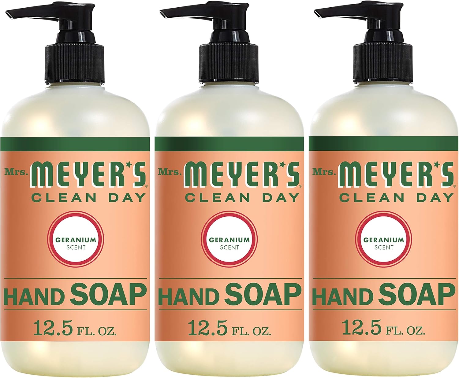 Mrs. Meyer's Clean Day Liquid Hand Soap, Cruelty Free and Biodegradable Hand Wash Made with Essential Oils, Geranium Scent, 12.5 oz - Pack of 3: Health & Personal Care