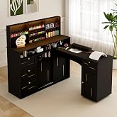 L-Shaped Manicure Table with Dust Collector, LED Light &amp; Mobile Desktop | 60W Dust Collector, Sliding Mobile Desktop, App-Controlled LED, Ample Storage, Glass Display Rack