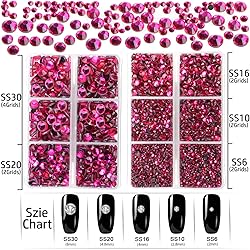 LPBeads 6400 Pieces Hotfix Fuchsia Rhinestones Flat
