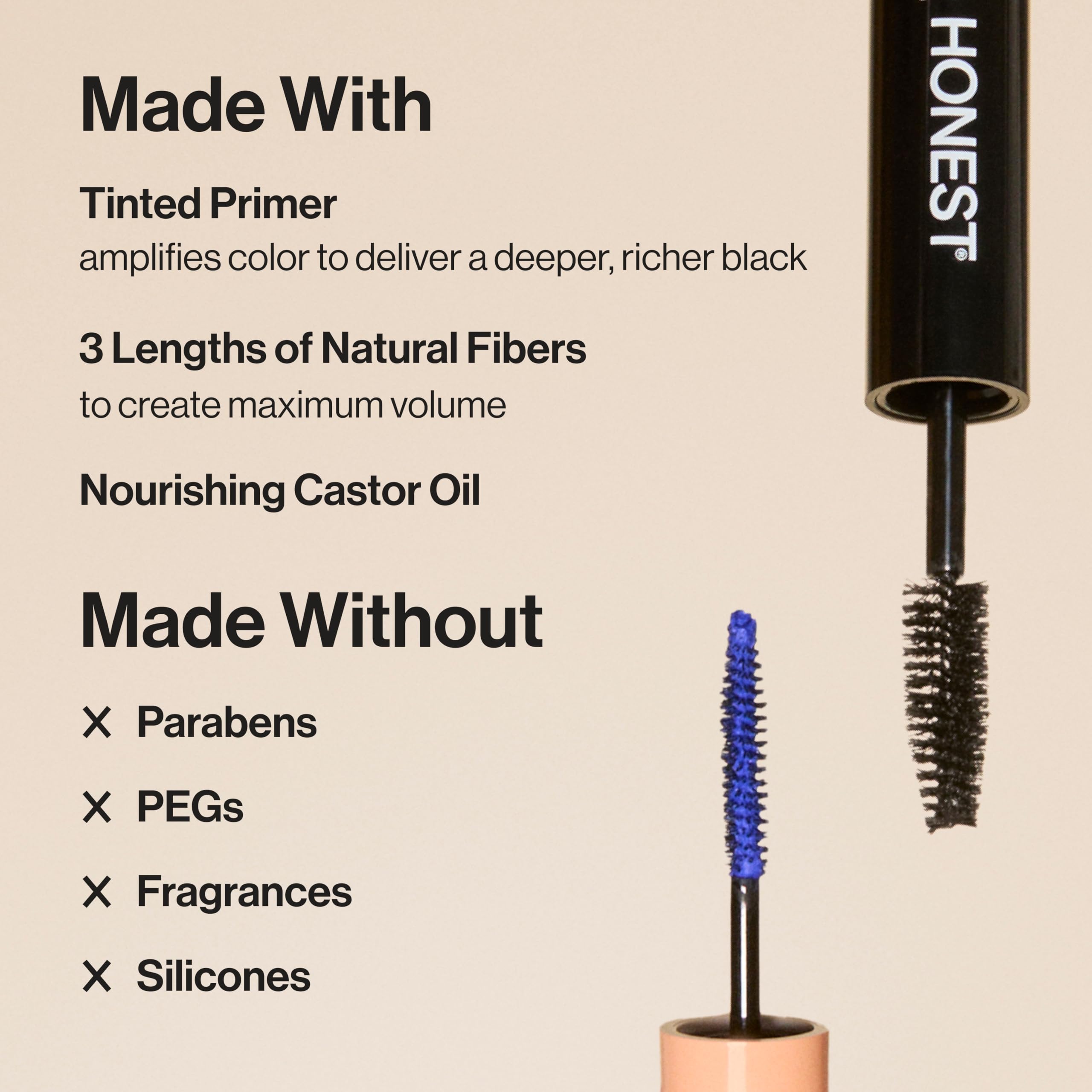Honest Beauty 2-in-1 Extreme Volume Clean Mascara + Bold Lash Primer with Castor Oil | Maximum Volume + Curl | Vegan + Safe for Sensitive Eyes | Black, .27 fl oz