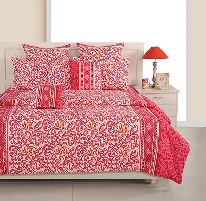 Swayam Eco Sparkle 140 TC Cotton Double Bedsheet with 2 Pillow Covers - Floral, Pink
