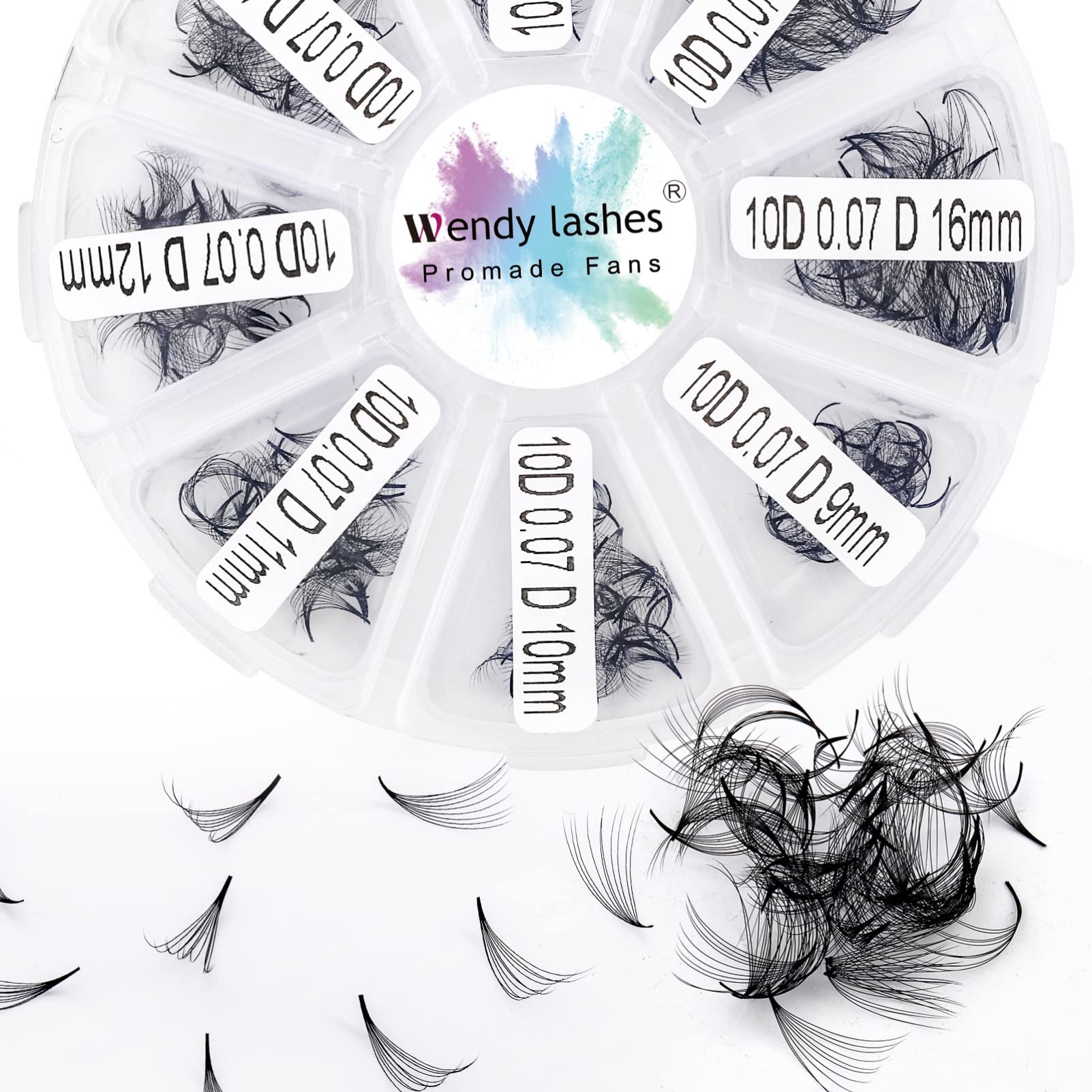 Pre Made Fan Volume Eyelash Extensions 10D 0.07mm D Curl 9-16mm Mixed Tray 500 Fans Premade Fans Loose Volume Lash Extensions Handmade Promade Loose Fans Lash(500-10D-0.07-D-916) — image 1