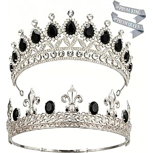 LINNTEAU Prom King and Queen Crown Set, Premium Metal Tiara with Crystal & Iridescent Sash for Wedding, Milestone Events