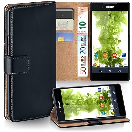 moex Sony Xperia Z5 | Hülle Schwarz mit Karten-Fach 360° Book Klapp-Hülle Handytasche Kunst-Leder Handyhülle für Sony Xperia 
