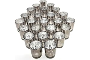 TBWIND 24 Pcs Black Votive Candle Holders, Speckled Mercury Black Glass Candle Holder Bulk for Wedding Centerpiece Table Decor, Tea Lights Candle Holder for Valentines Day Decor, Home Decor