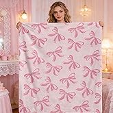 yuboo Pink Bow Throw Blanket, Easter Spring Gifts for Girls Women Teens, Soft Flannel Bow Blanket, Cute Pink Bow Bedding for Coquette Girly Preppy Spring Gift Decor, 50 x 60 Inch