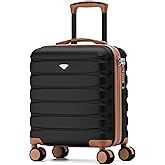 Flight Knight Carry On Suitcase 18x14x8 Hardside Built In TSA Lock USB Port Lightweight Luggage Silent Double Spinner Wheels Maximum Underseat Carry-On Bag For American United Approved Black/Tan