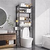 Axdtvoz Over-The-Toilet Storage Rack 4-Tier,Bathroom Organizer Shelf Over Toilet,Adjustable Wooden Shelves and Basket,Freestanding Above Toilet Shelf,Space Saver for Rooms(Black Rack-Black Shelves)