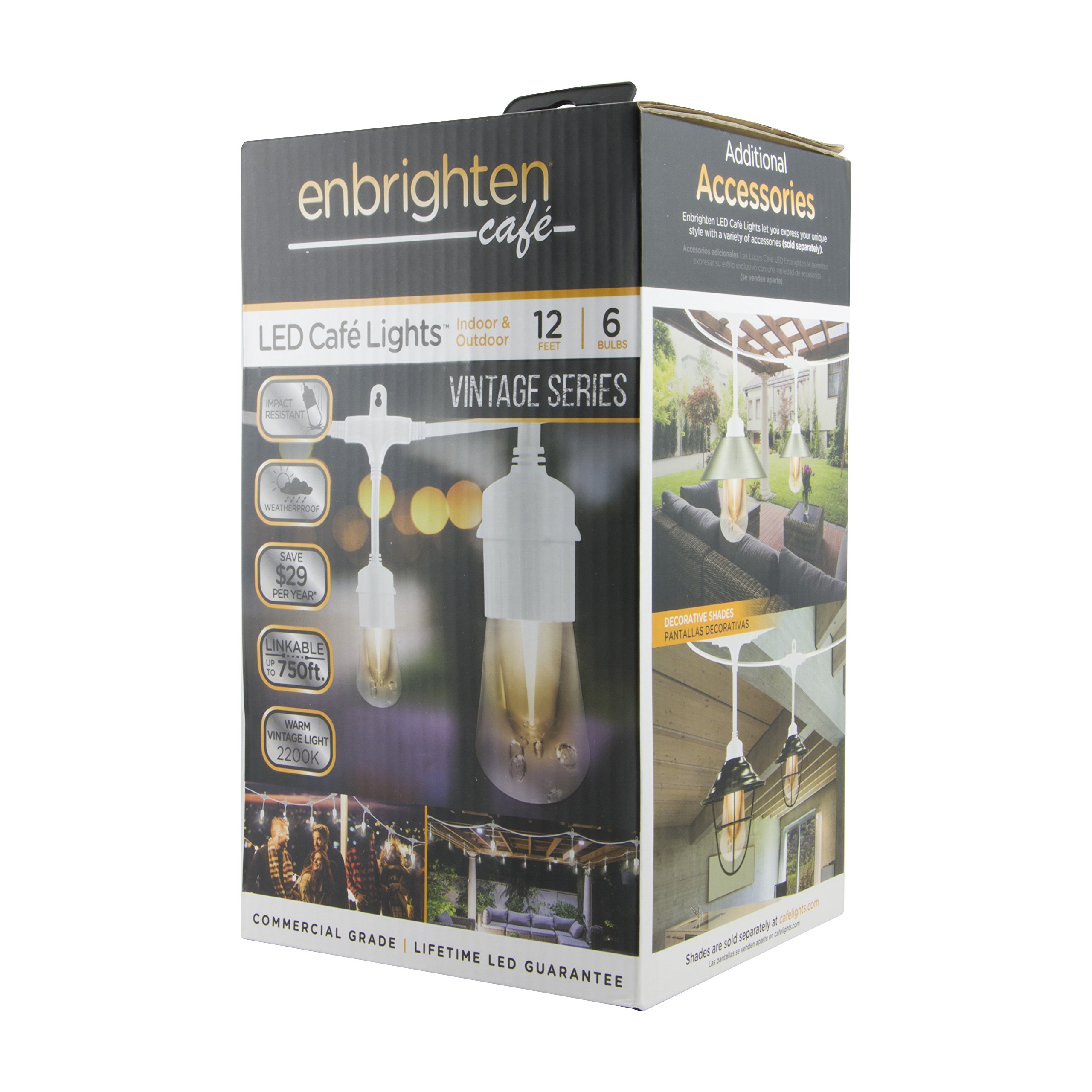 Enbrighten Vintage Series Café LED String Lights (12ft.), 6 Lifetime