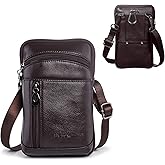 hengwin Leather Cell Phone Holster Fit for iPhone 17 Pro Max 16 Pro Max 15 Pro Max 14 Pro Max Samsung Galaxy A15 S25 Ultra Belt Pouch Crossbody Purse Messenger Bag Wallet Case with Belt Clip (Coffee)