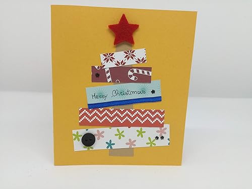 Biglietti Di Natale Handmade.Albero Di Natale Biglietto D Auguri Formato 12 5 X 11 Cm Albero Stella Natale Realizzato A Mano Personalizzabile Spazio Interno Bianco Per Messaggio Personale Amazon It Handmade