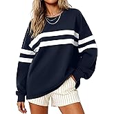 MASCOMODA Women's 2026 Striped Oversized Sweatshirt Spring Crewneck Long Sleeve Shirts Casual Color Block Pullover Tops