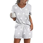 Ekouaer Pajama Set for Women 2 Piece Lounge Set Short Sleeve Tops and Shorts Soft Sleepwear, Chest Pocket