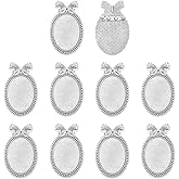 MECCANIXITY 10 Pcs Cabochon Brooch, 40x30mm Alloy Findings Trays Oval Pins, Vintage Setting Brooch Pins for DIY Jewelry Making Pendants Photo Craft, Bow Style, Silver