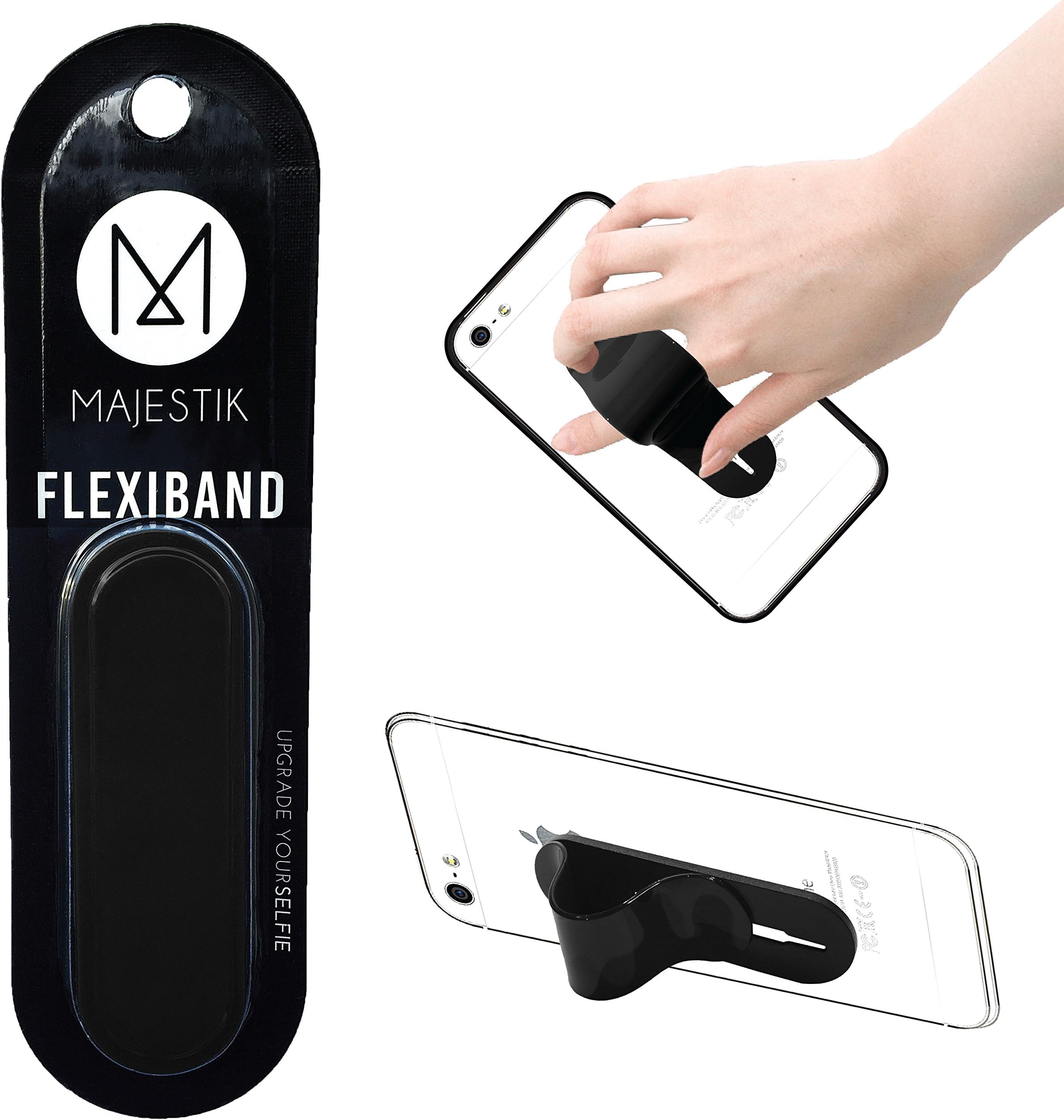 Majestik FlexiBand® Phone Holder Stand, Designed for Selfies & Movies / Instagram Fashion & Beauty Bloggers Essential (Black)