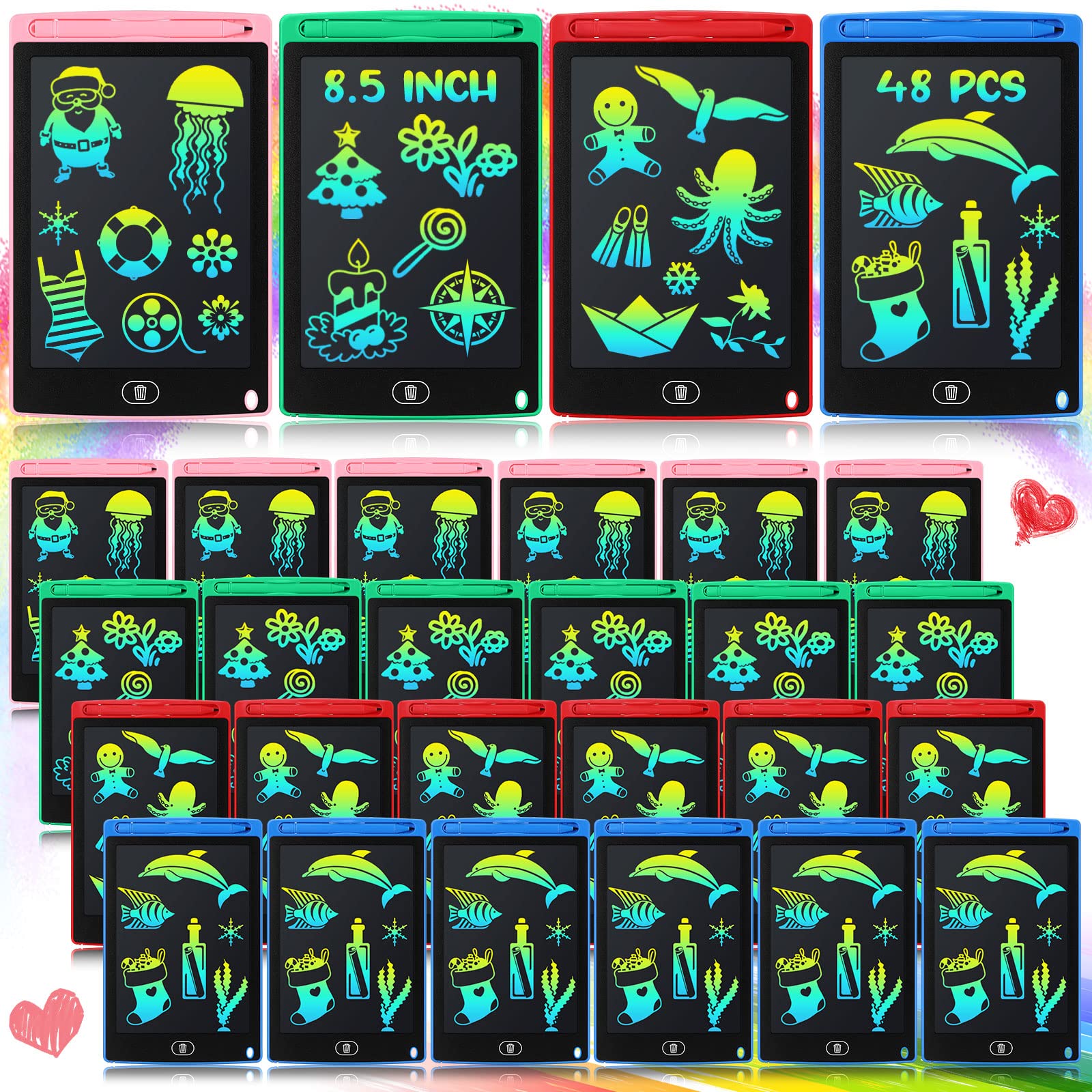 Photo 1 of Zhehao 48 Pieces LCD Writing Tablet for Kids Doodle Pads Bulk 8.5 Inch Drawing Board Colorful Doodle Board Erasable Painting Pads Learning Toy Kids Gifts Bulk for 3-10 Years Old(Blue,red,Green,Pink)