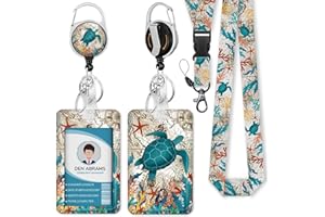 Piefly Lanyards for Id Badges, Badge Holder with Retractable Reel Clip, Sea Turtle Cute Card Name Tag Lanyard Vertical ID Card Protector Case for Women Nurse Nursing Doctor Teacher Student Kids