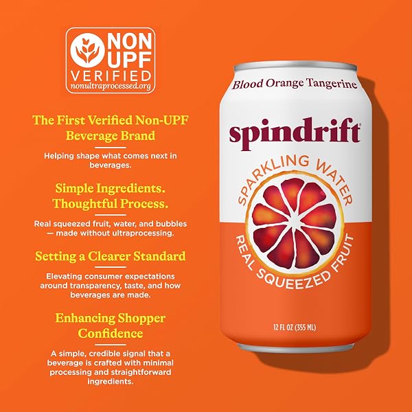 SPINDRIFT SPARKLING WATER, BLOOD ORANGE TANGERINE FLAVORED, MADE WITH REAL SQUEEZED FRUIT, 12 FL OZ CANS, PACK OF 24 (ONLY 12 CALORIES PER CAN)
