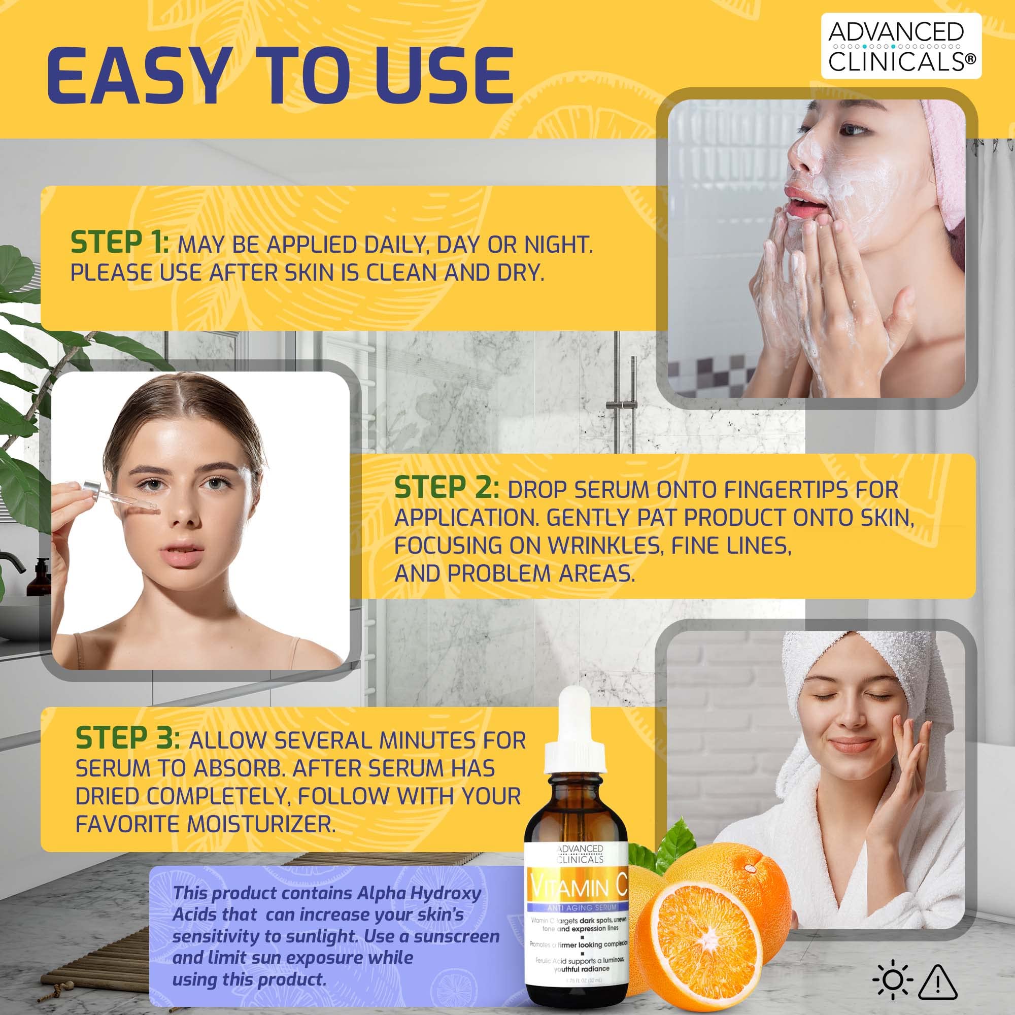 Advanced Clinicals Brightening Vitamin C Serum For Face With Glycolic Acid + Lactic Acid | Vitamin C Eye Serum Face Moisturizer For Improving Look Of Dark Spots & Uneven Complexion, 1.75 Fl Oz