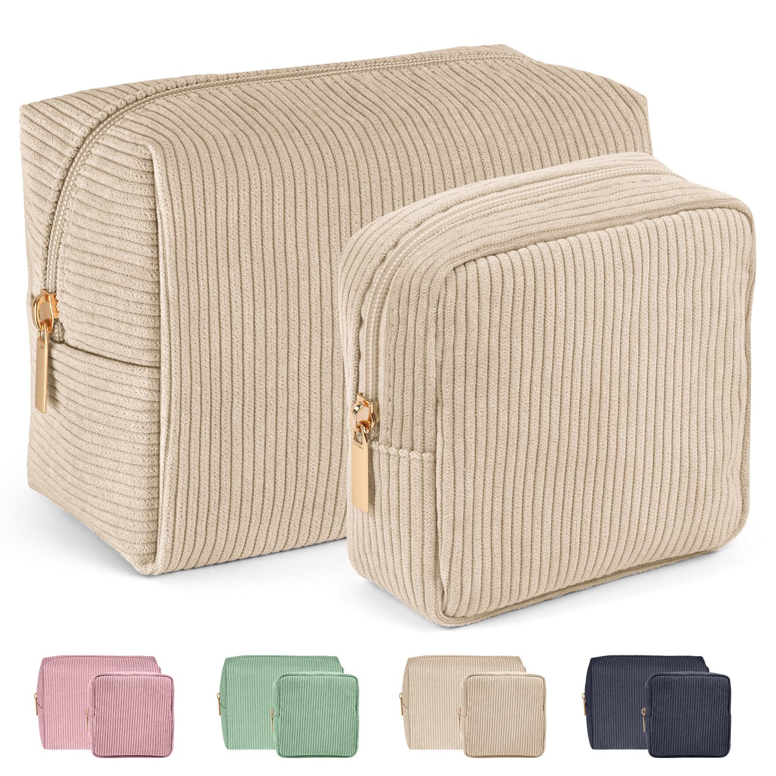 Small Makeup Bag MAGEFY 2Pcs Cosmetic Bag for Purse Corduroy Make up Bag for Women Makeup Pouch Travel Make up Bag Small Makeup Bag for Handbag,Beige