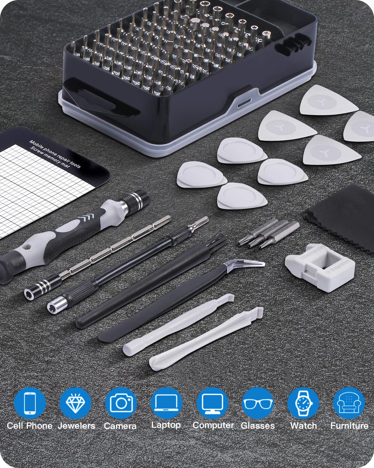 SHOWPIN 122 in 1 Precision Computer Screwdriver Kit, Laptop Screwdriver Sets with 101 Magnetic Drill Bits, Computer Accessories, Electronics Tool Kit Compatible for Tablet, PC, iPhone, PS4 Repair
