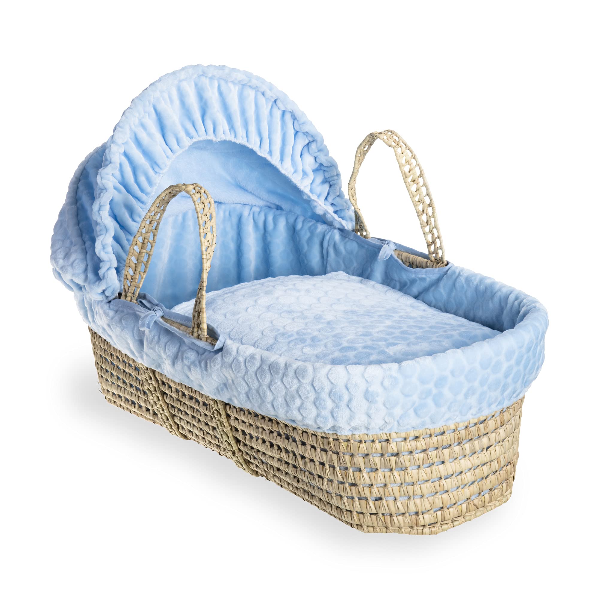 Clair de Lune Marshmallow Palm Moses Basket with Baby Bedding Blue 75 x 28 cm