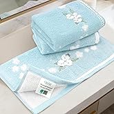 VOOVA & MOVAS Luxury Towels Set, 3PC Bathroom Towels - 100% Cotton | Quick Dry | Soft | Absorbent, 14"x14" Wash Cloth, Flower Towel Set for Guest, Blue