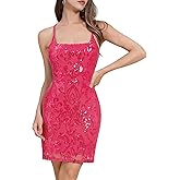 IWEMEK Women Short Homecoming Dresses for Teens Spaghetti Strap Sparkly Sequins Bodycon Mini Dress Club Junior Formal Dresses