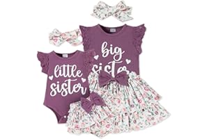 FAMIHAO Big Sister Little Sister Matching Outfits Baby Girl Romper/Toddler Girl T-shirt Tops with Shorts/Skirt Clothes Set
