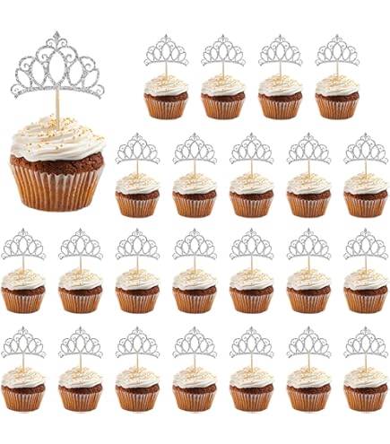 24 Stück Silberne Glitzer-Absatz-Cupcake-Topper – Für Babyparty, Geschlechtsoffenbarung, Geburtstag