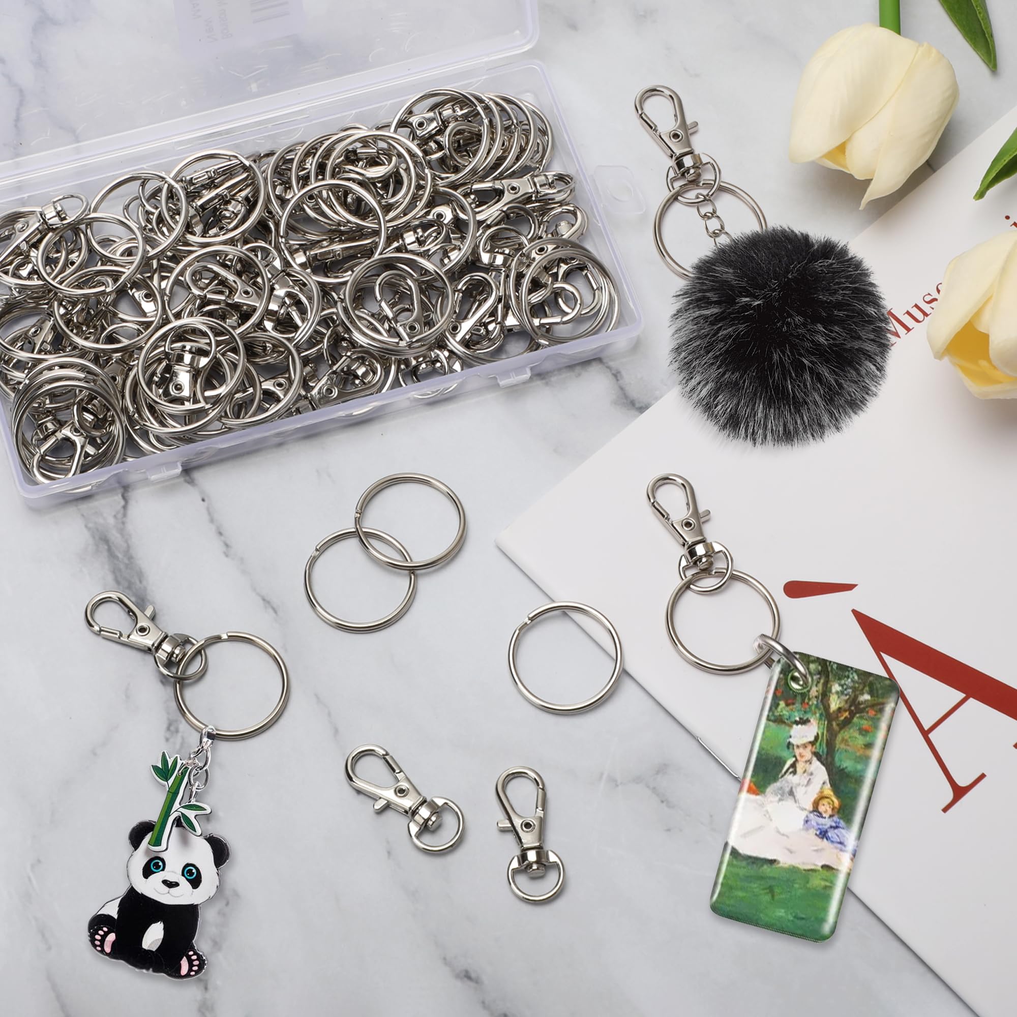 Bonison 50 PCS Keychain Making Kit with Lobster Claw Clasps & Key Rings – Keychain Clip with Key Ring Craft Supplies for DIY Keychains, Jewelry & Lanyard Projects